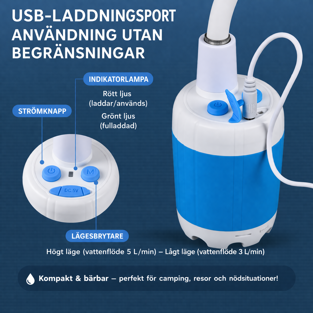 Bärbar Vattendusch: Komplett Kit med Slang & Munstycken