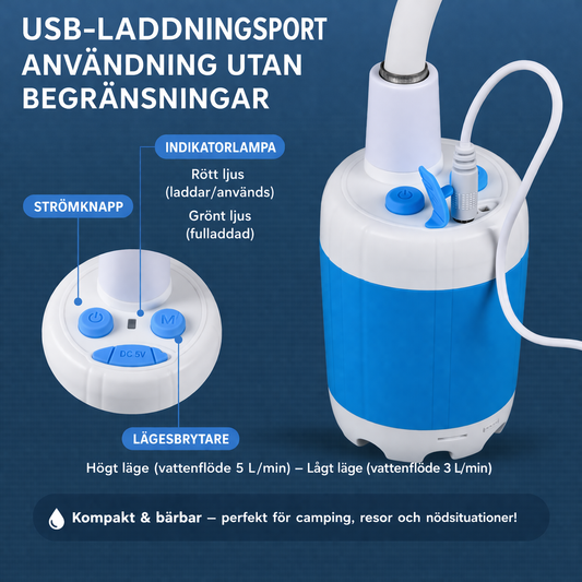 Bärbar Vattendusch: Komplett Kit med Slang & Munstycken