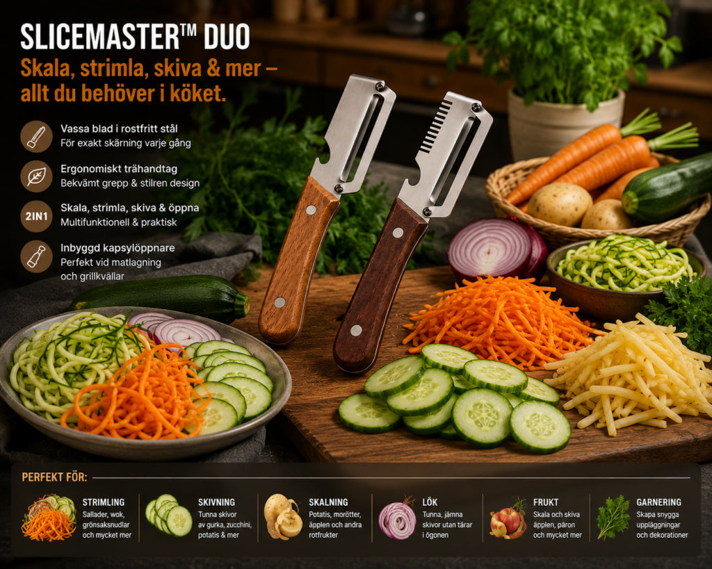 SliceMaster Duo – Multifunktionella Skal- &amp; Rivknivar (2-pack)