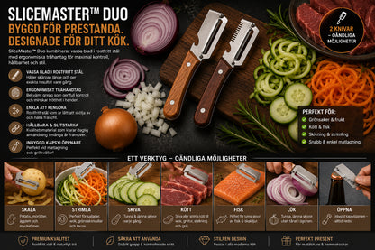SliceMaster Duo – Multifunktionella Skal- &amp; Rivknivar (2-pack)