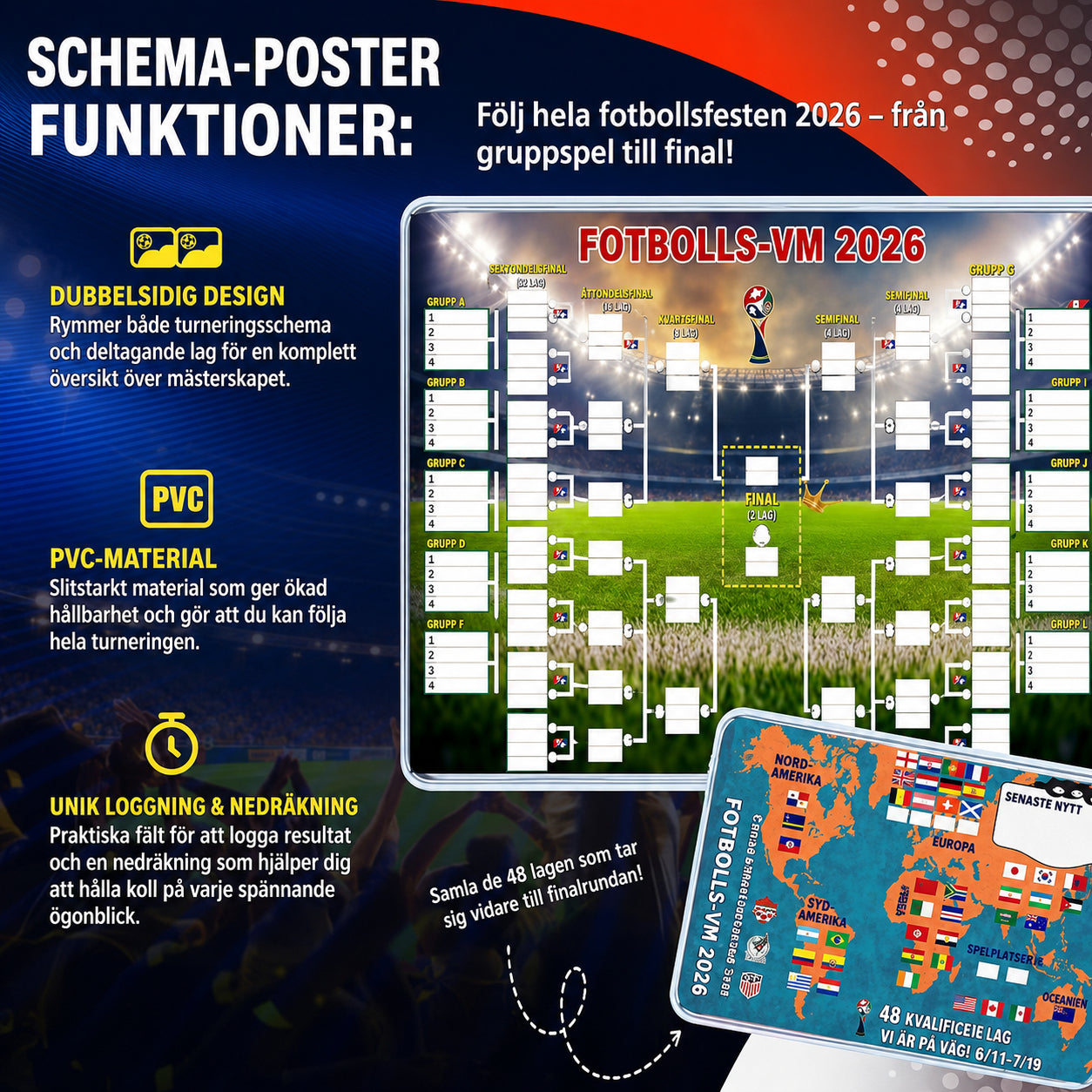VM 2026 Schema-Poster | Fyll i, satsa och följ hela turneringen
