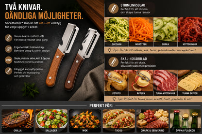SliceMaster Duo – Multifunktionella Skal- &amp; Rivknivar (2-pack)