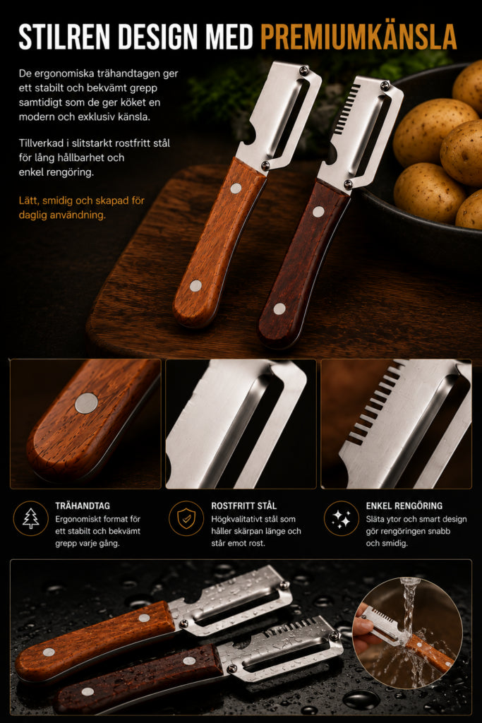 SliceMaster Duo – Multifunktionella Skal- &amp; Rivknivar (2-pack)